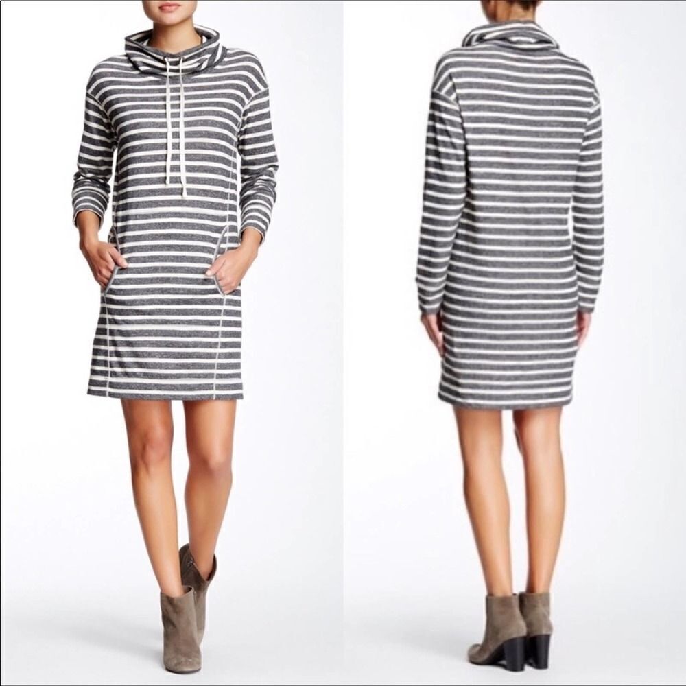 Max Studio Gray Striped Long Sleeve Dress